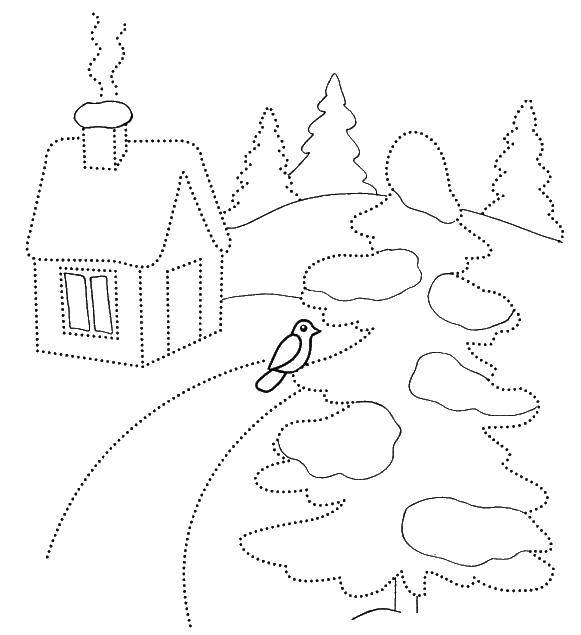 Название: Раскраска Домик в лесу зимой. Категория: зима. Теги: домик.