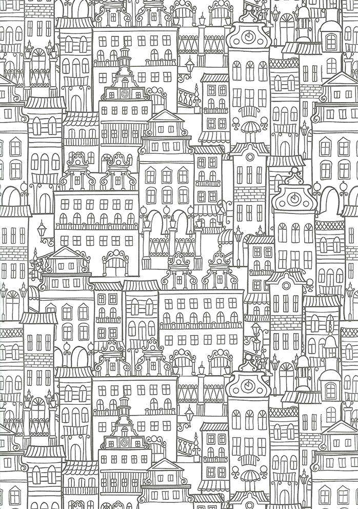 Название: Раскраска Город из множества домиков. Категория: город. Теги: Город, , дома, здания.
