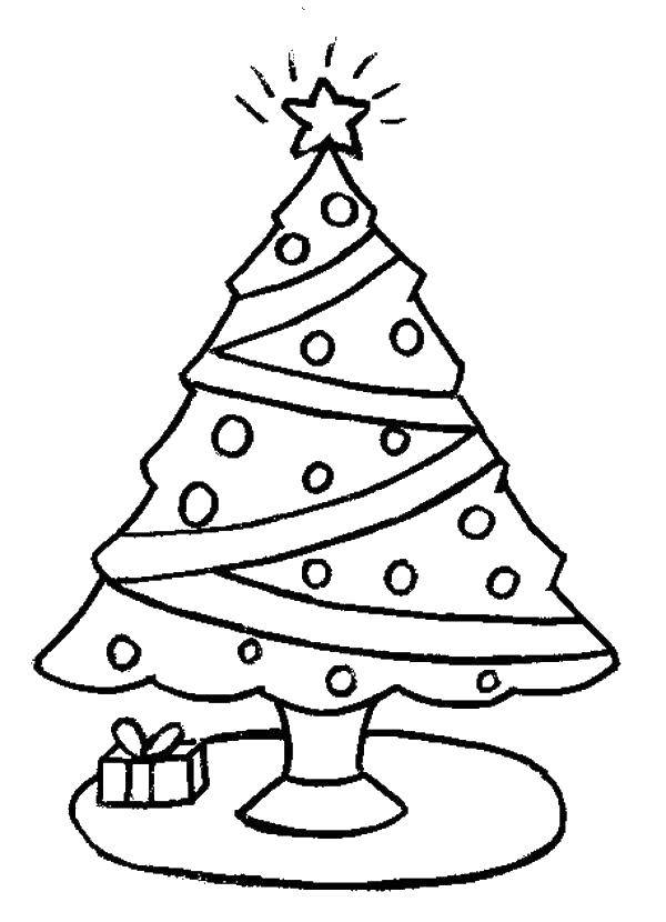 Coloring Tree with garlands and gift. Category coloring Christmas tree. Tags:  tree.