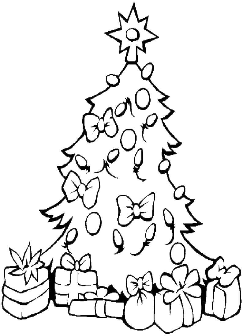 Название: Раскраска Елка с подарками и звездо. Категория: раскраски елки. Теги: елка.