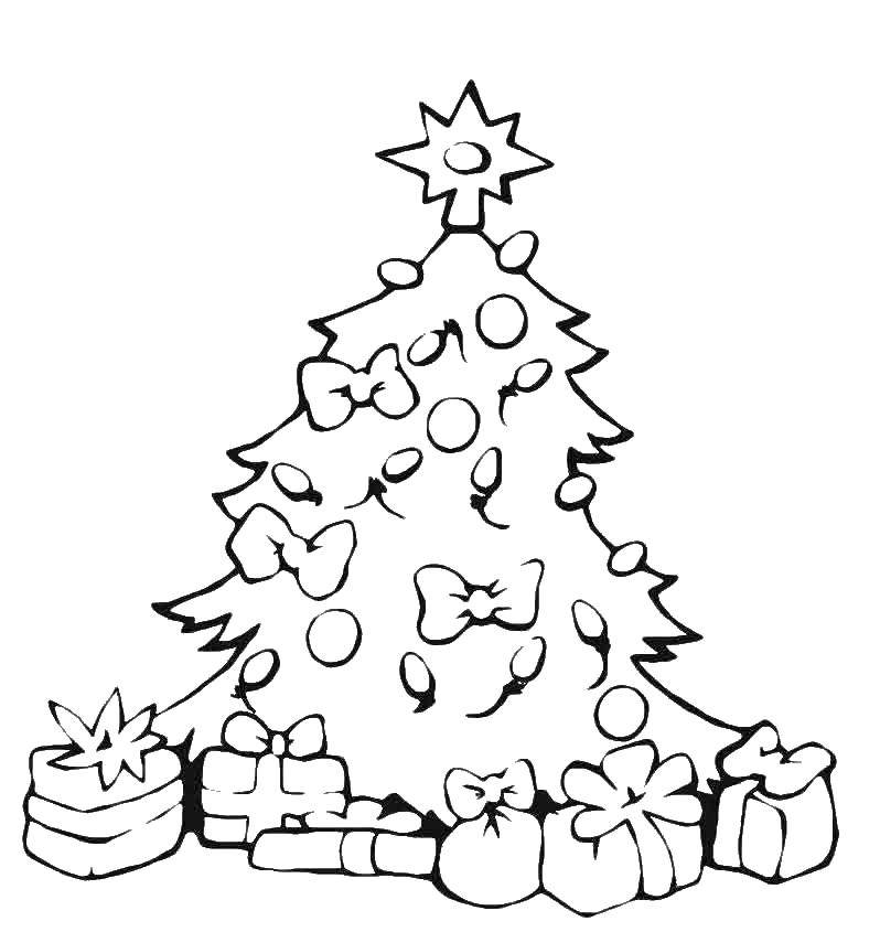 Название: Раскраска Елка с подарками. Категория: раскраски елки. Теги: елка, подарки.