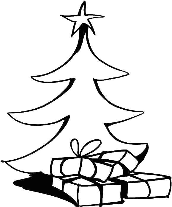 Название: Раскраска Контур елки с подарками. Категория: раскраски елки. Теги: елка.