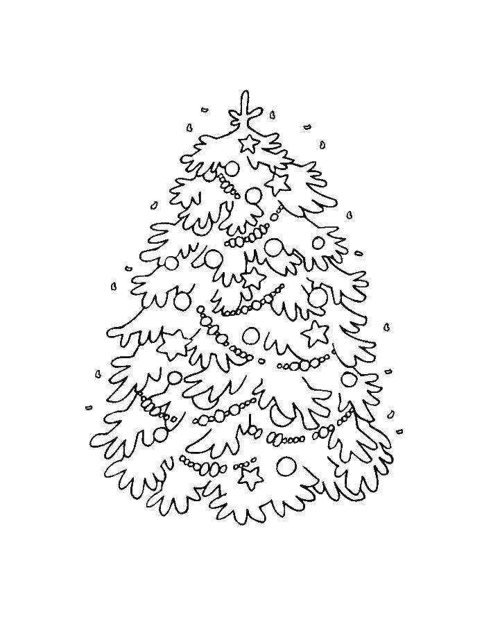 Coloring A beautifully decorated Christmas tree. Category coloring Christmas tree. Tags:  New Year, tree, gifts, toys.