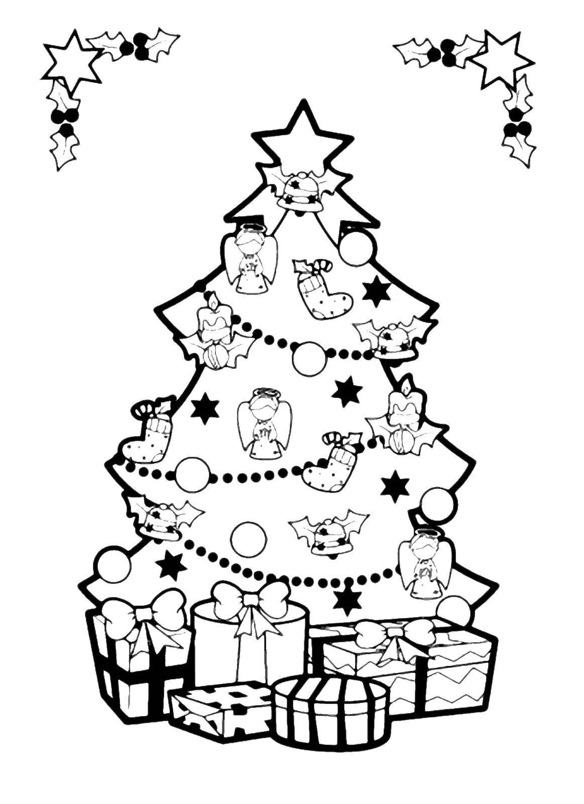 Coloring Christmas card. Category coloring Christmas tree. Tags:  postcard.