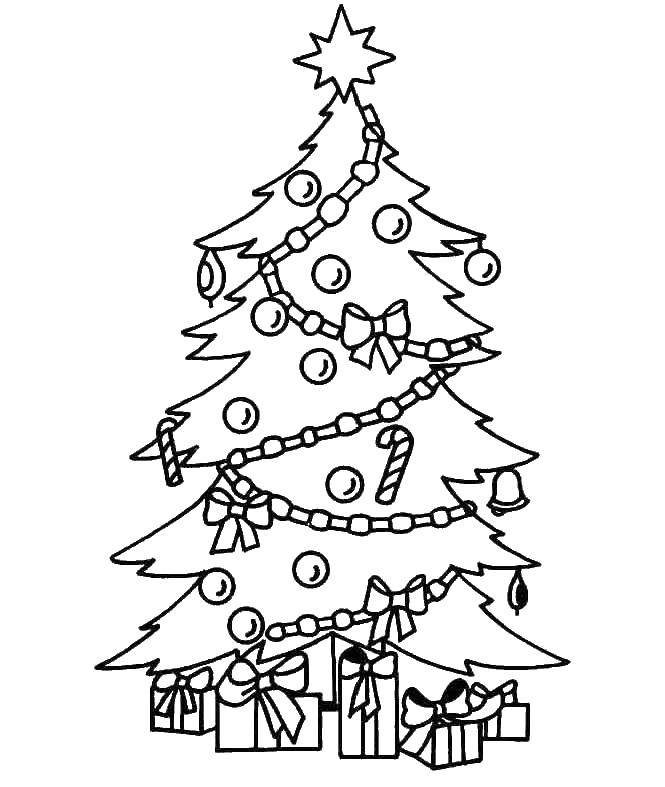 Coloring A huge Christmas tree with gifts in boxes. Category coloring Christmas tree. Tags:  tree.