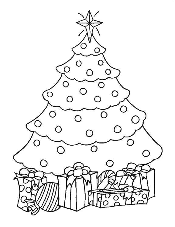 Название: Раскраска Пышная елка с игрушками и звездой. Категория: раскраски елки. Теги: елка.
