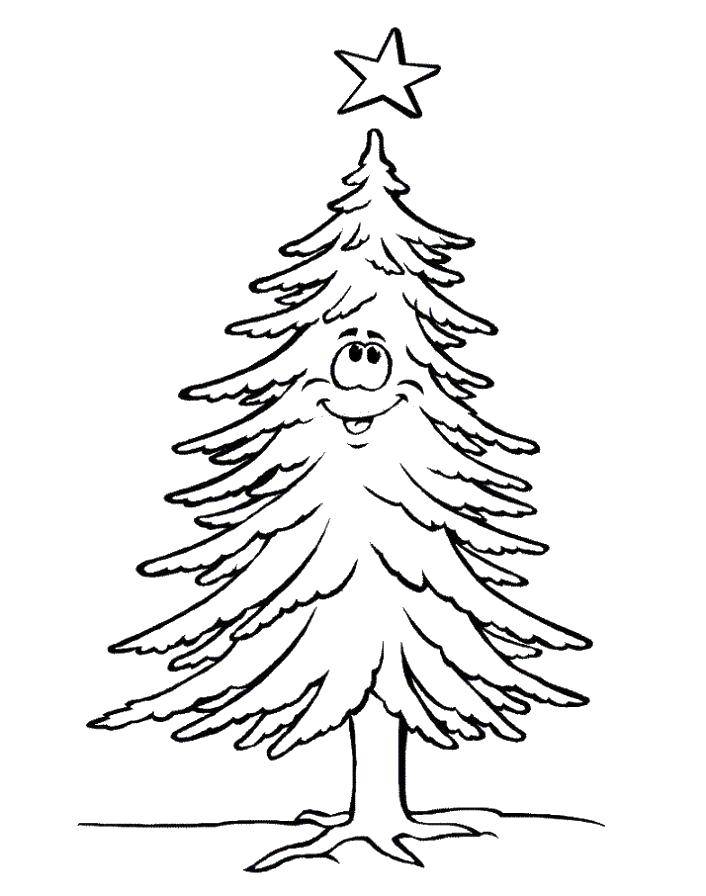 Название: Раскраска Счастливая ёлочка. Категория: раскраски елки. Теги: Новый Год, ёлка, подарки, игрушки.