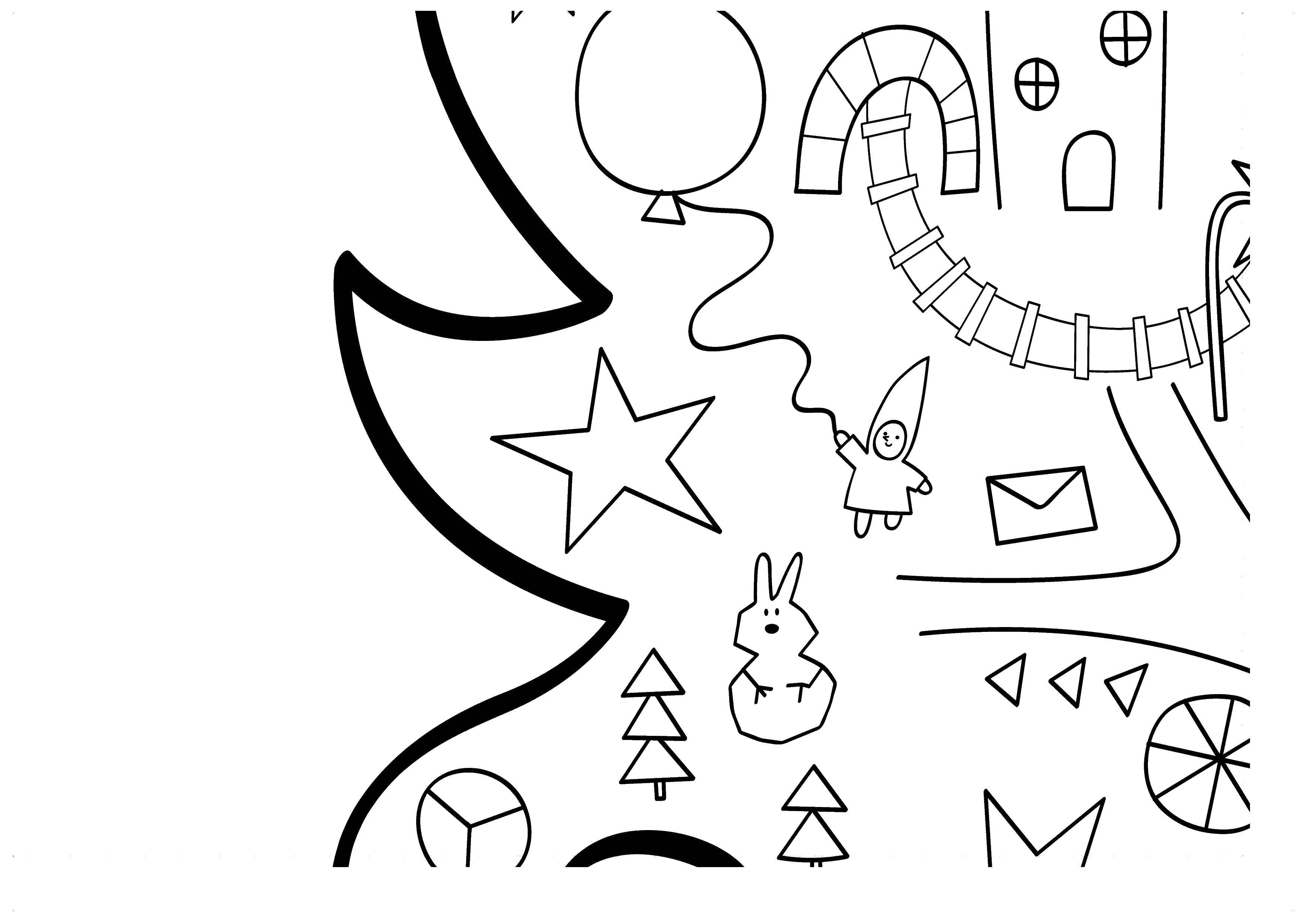 Coloring Christmas decorations. Category Coloring pages for kids. Tags:  Christmas decorations, Christmas tree.