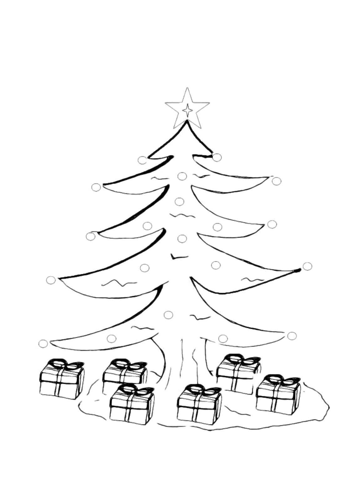 Coloring Christmas tree. Category coloring Christmas tree. Tags:  New Year, tree, gifts, toys.
