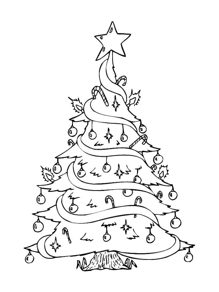 Coloring A beautiful Christmas tree. Category coloring Christmas tree. Tags:  New Year, tree, gifts, toys.
