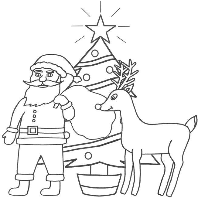 Coloring Santa Claus and reindeer. Category new year. Tags:  Christmas, Santa Claus.