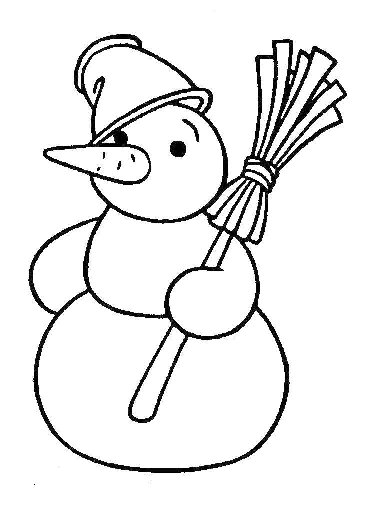 Название: Раскраска Снеговик. Категория: Раскраски для малышей. Теги: снеговик, ведро, метла.