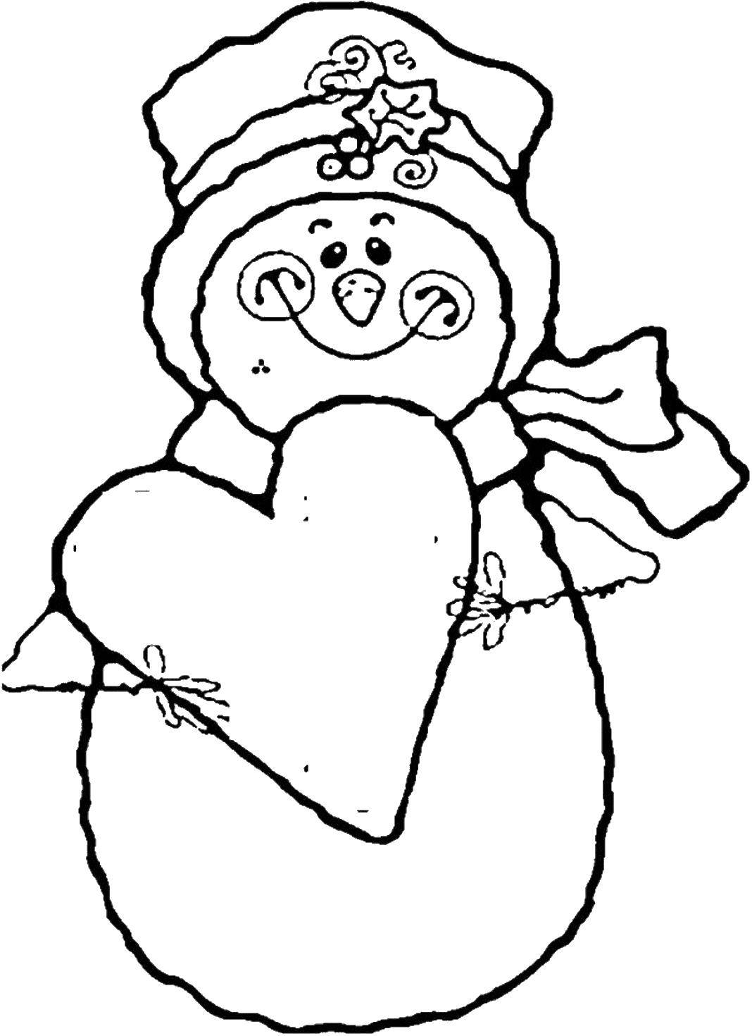 Название: Раскраска Снеговик. Категория: Раскраски для малышей. Теги: снеговик, сердце.