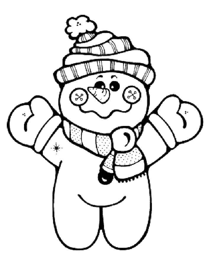 Coloring Snowman. Category Coloring pages for kids. Tags:  snowman, scarf, hat.