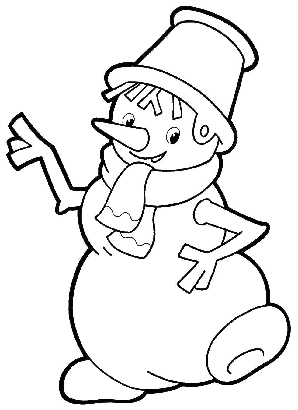 Coloring Snowman. Category Coloring pages for kids. Tags:  snowman bucket, scarf.