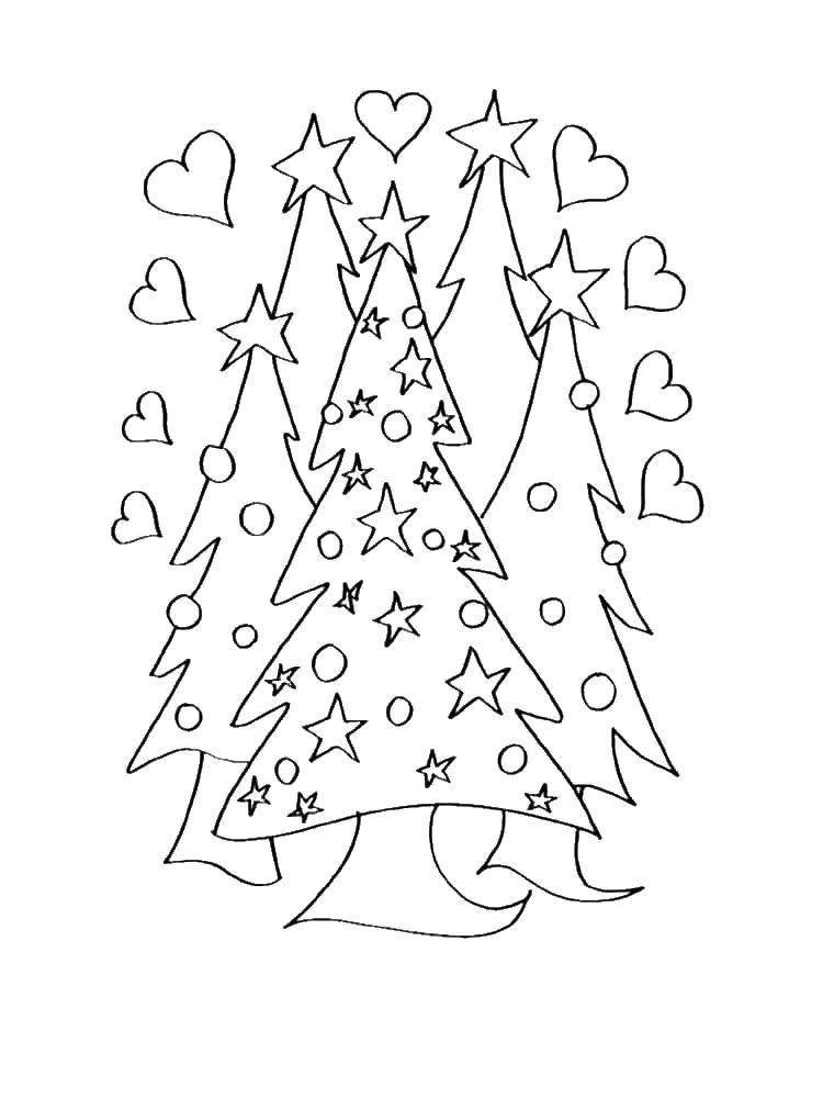Coloring Three Christmas trees. Category coloring Christmas tree. Tags:  New Year, tree, gifts, toys.