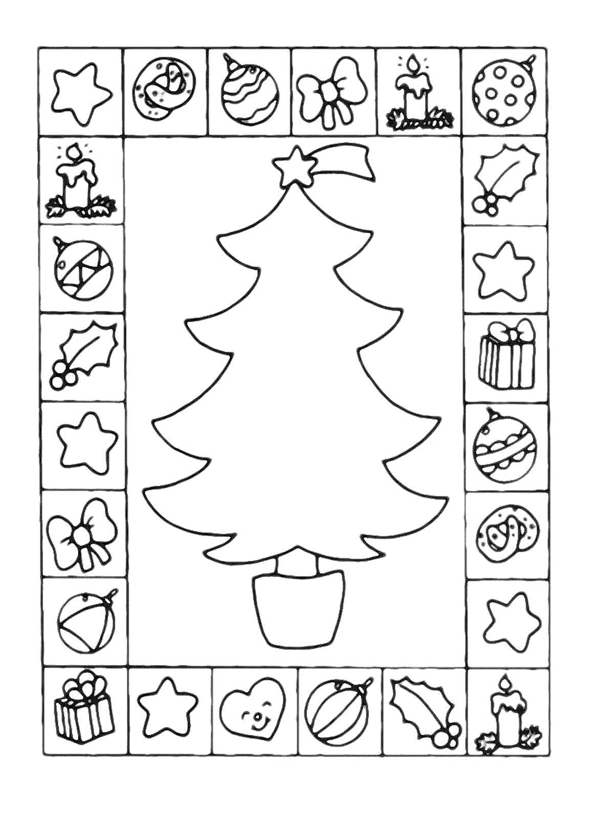 Coloring Decorate the Christmas tree. Category coloring Christmas tree. Tags:  New Year, tree, gifts, toys.