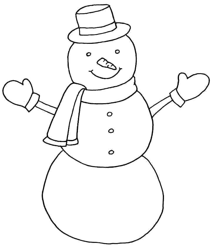 Раскраска Снеговик в шапочке и шарфе Скачать ,Снеговик, снег, зима, радость,.  Распечатать 