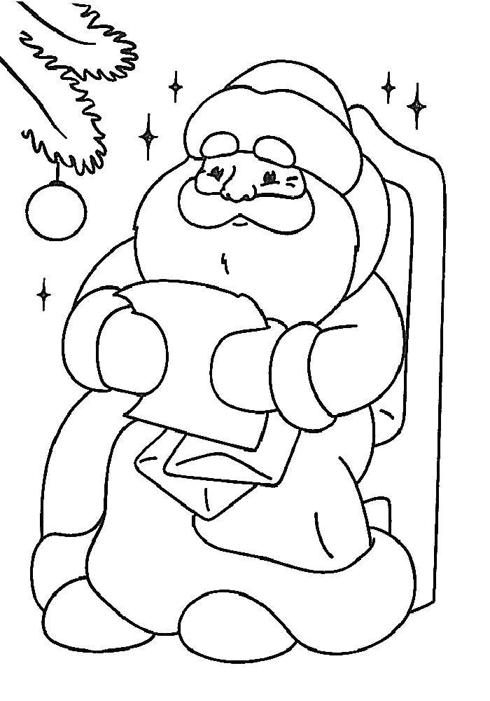 Название: Раскраска Дед мороз читает письма от детей. Категория: дед мороз. Теги: Новый Год, Дед Мороз, Санта Клаус, подарки.