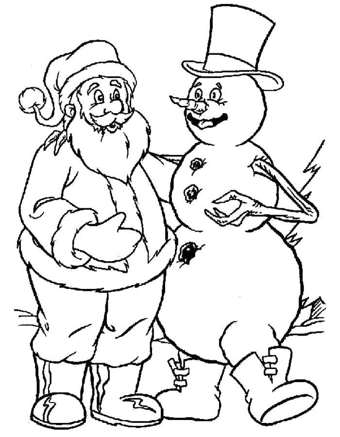 Coloring Santa Claus,snowman. Category Coloring pages for kids. Tags:  Santa Claus, snowman.
