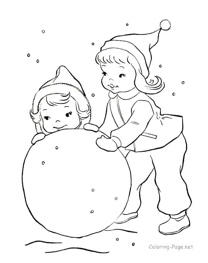 Coloring Girls make a snowman. Category coloring pages for girls. Tags:  girls, snowman.