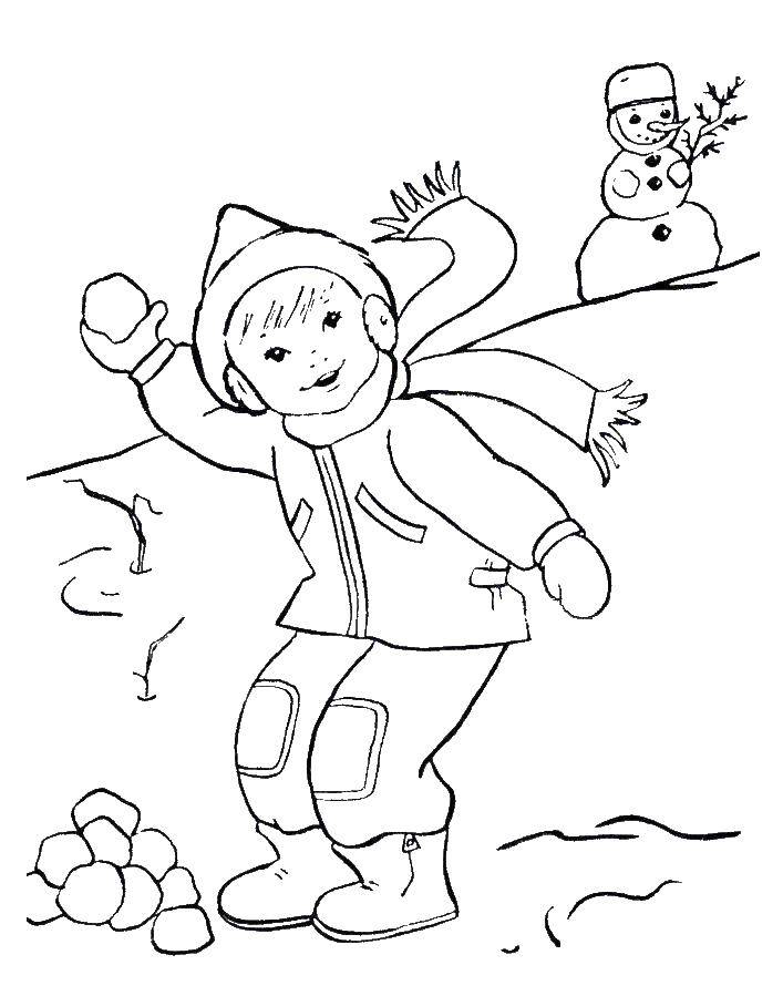 Название: Раскраска Мальчик играет в снежки. Категория: люди. Теги: снег, мальчик.