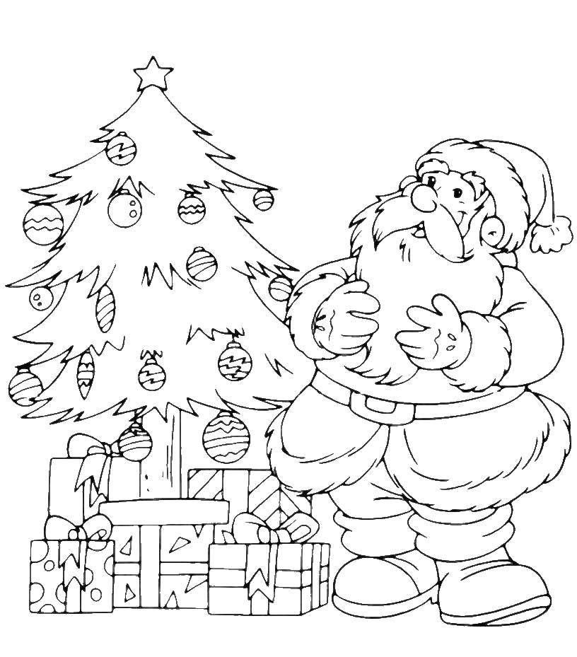 Название: Раскраска Санта клаус принёс подарочки. Категория: дед мороз. Теги: Новый Год, Дед Мороз, Санта Клаус, подарки.