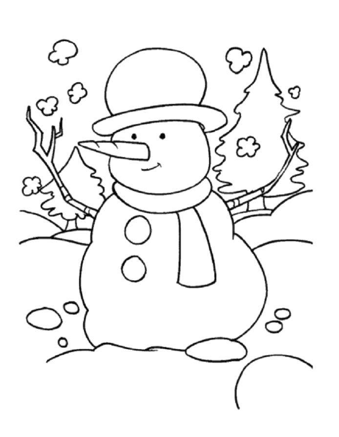 Название: Раскраска Снеговичок в шляпке. Категория: снеговик. Теги: Снеговик, снег, зима.