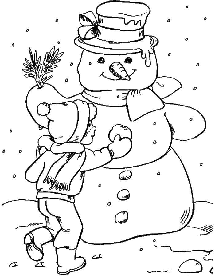 Название: Раскраска Снеговик,мальчик. Категория: Раскраски для малышей. Теги: снеговик, мальчик, шапка.