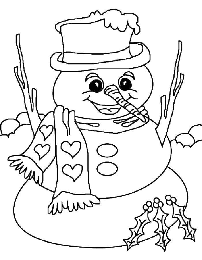 Название: Раскраска Снеговик. Категория: Раскраски для малышей. Теги: снеговик, шарф, шапка.