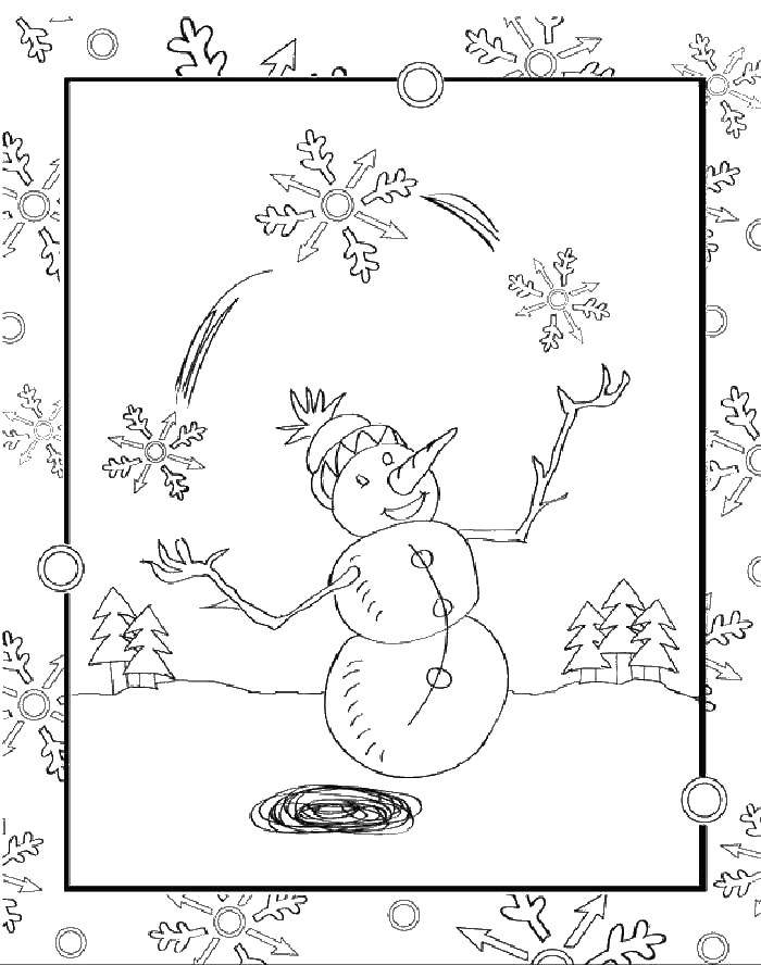 Coloring Snowman. Category Coloring pages for kids. Tags:  snowman, rope.