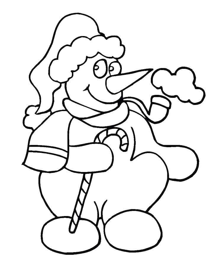 Coloring Snowman. Category Coloring pages for kids. Tags:  snowman, scarf, hat.