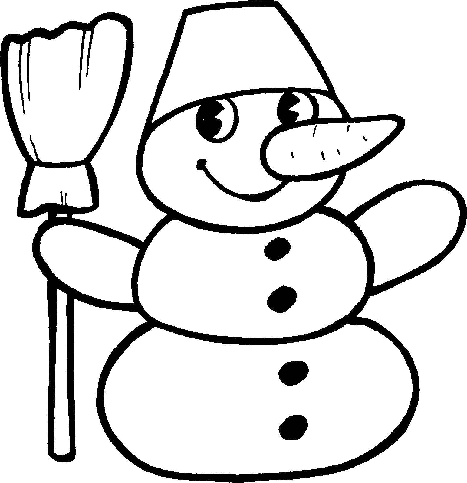 Название: Раскраска Снеговик. Категория: Раскраски для малышей. Теги: снеговик, ведро, метла.