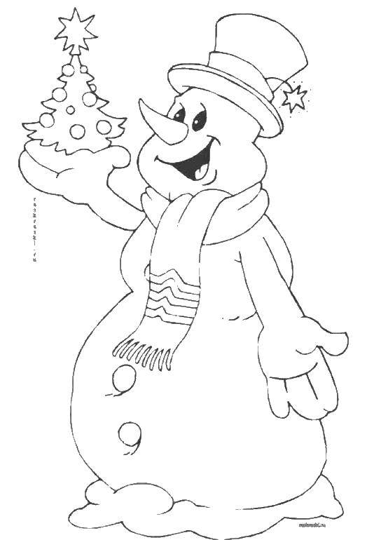 Coloring Snowman. Category Coloring pages for kids. Tags:  tree, snowman.