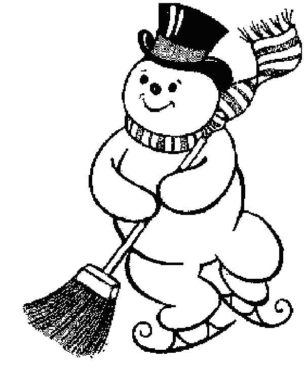 Coloring Snowman. Category Coloring pages for kids. Tags:  broom , snowman, skates.