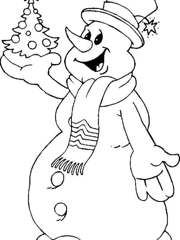 Coloring Snowman. Category Coloring pages for kids. Tags:  snowman, tree.