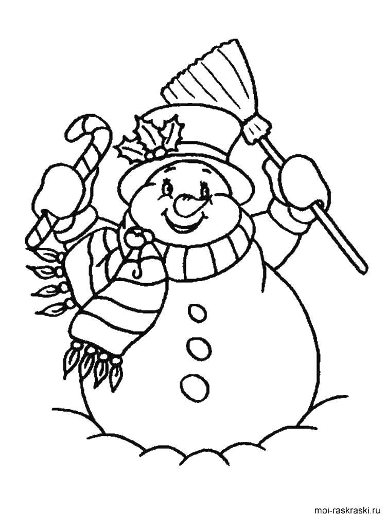 Название: Раскраска Снеговик. Категория: Раскраски для малышей. Теги: метла, снеговик.