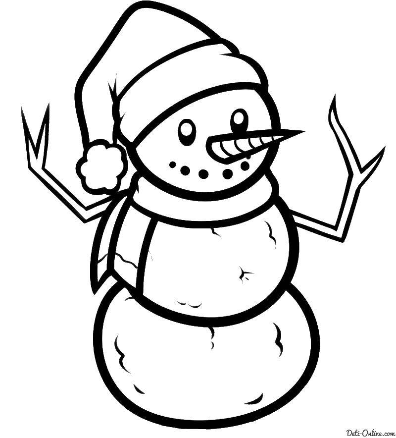 Название: Раскраска Снеговик. Категория: Раскраски для малышей. Теги: снеговик, шарф, шапка.