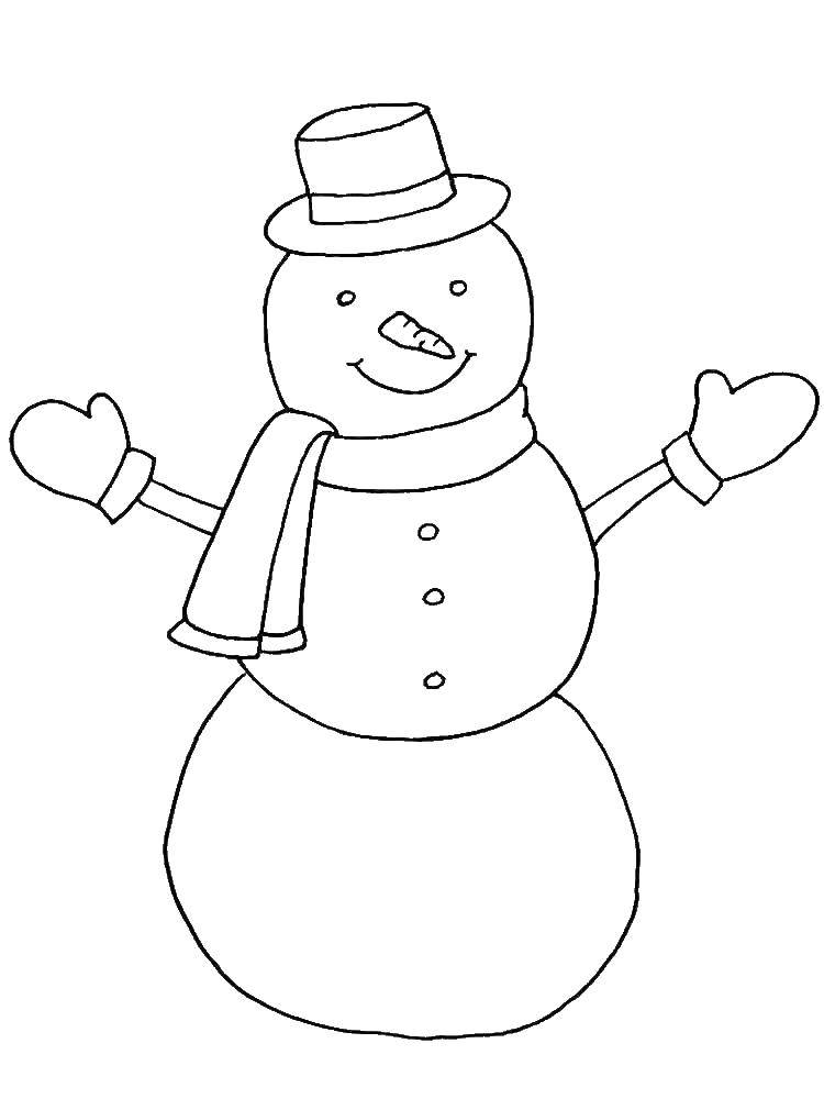 Coloring Cheerful snowman. Category snowman. Tags:  Snowman, snow, winter, joy.