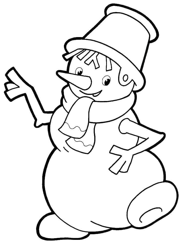 Coloring Cheerful snowman. Category snowman. Tags:  Snowman, snow, winter, joy.