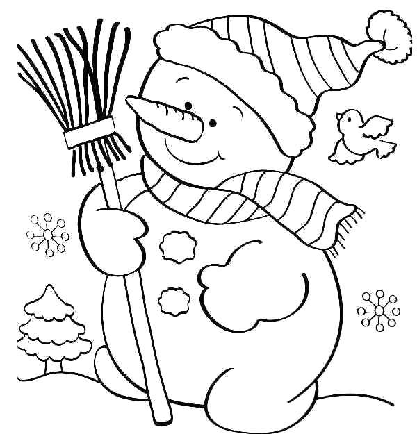 Название: Раскраска Зимний снеговик. Категория: зима. Теги: Снеговик, снег, зима, радость.