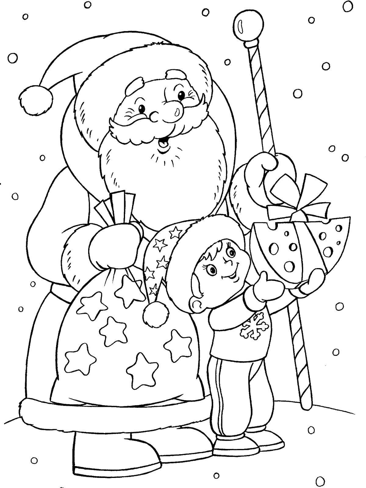 Название: Раскраска Дед мороз и мальчик. Категория: Раскраски для малышей. Теги: арбуз, мальчик, дед мороз.