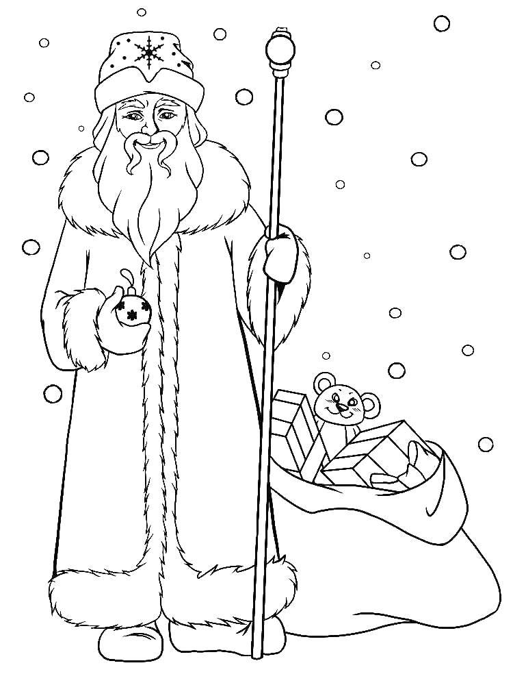 Coloring Santa Claus and gifts. Category Coloring pages for kids. Tags:  Santa Claus, gifts.