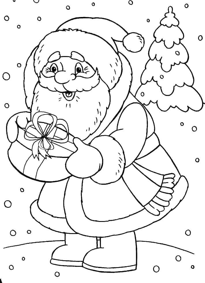 Название: Раскраска Дед мороз подарка ель. Категория: Раскраски для малышей. Теги: дед мороз, подарки.