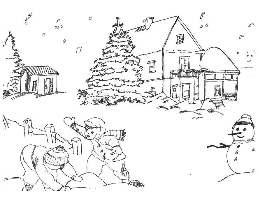 Название: Раскраска Мальчики играют в снежок. Категория: Люди. Теги: дети, елка, зима.