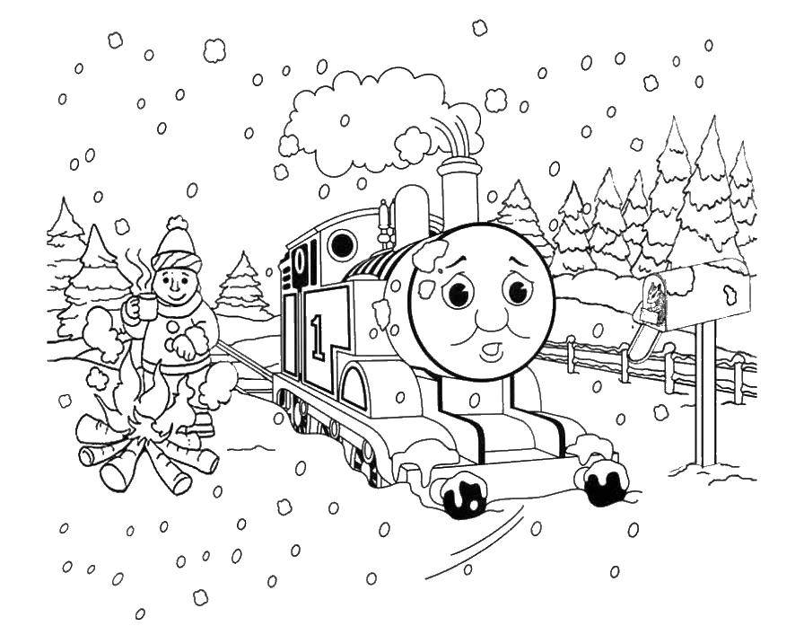 Название: Раскраска Поезд застрял в снегу. Категория: зима. Теги: поезд.