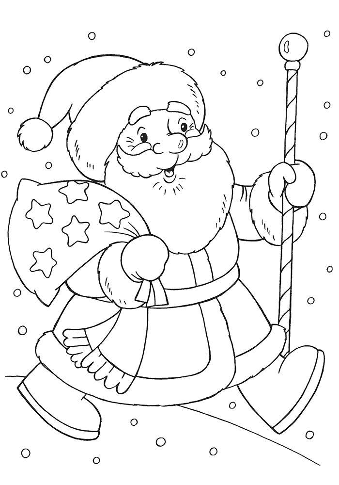 Название: Раскраска Веселый дед мороз несёт подарки. Категория: дед мороз. Теги: Новый Год, Дед Мороз, Санта Клаус, подарки.
