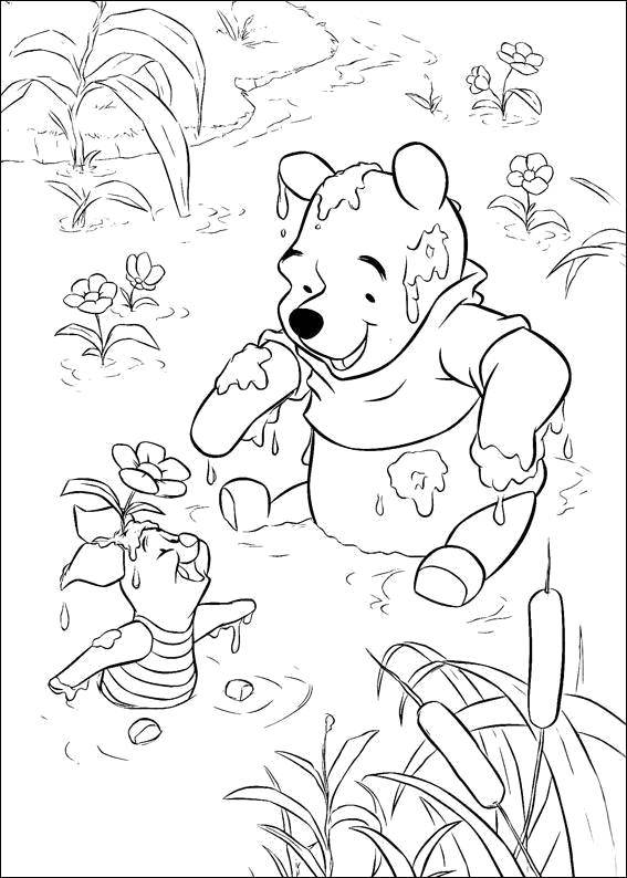 Coloring Winnie the Pooh and Piglet swim from honey. Category Disney coloring pages. Tags:  Disney, Winnie The Pooh.