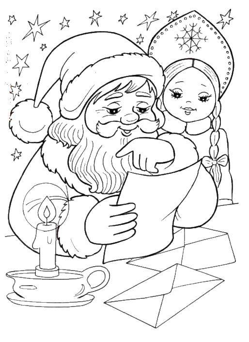 Название: Раскраска Дед мороз и снегурочка. Категория: Персонажи из сказок. Теги: дед мороз, снегурочка, письмо.