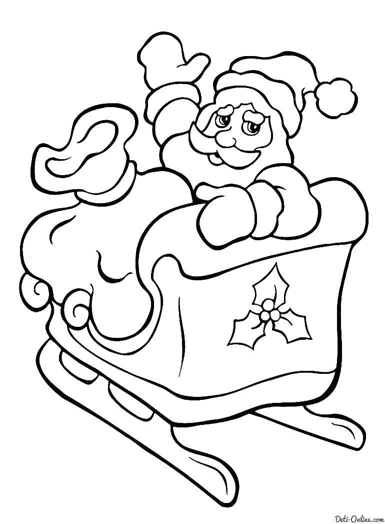 Coloring Santa Claus on sledge. Category Coloring pages for kids. Tags:  sledges, grandpa Morse.